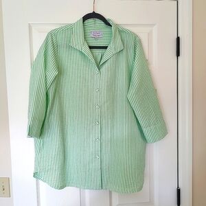 Diane Bailey The Beach House SSI Seersucker Tunic Top Green White Pockets M